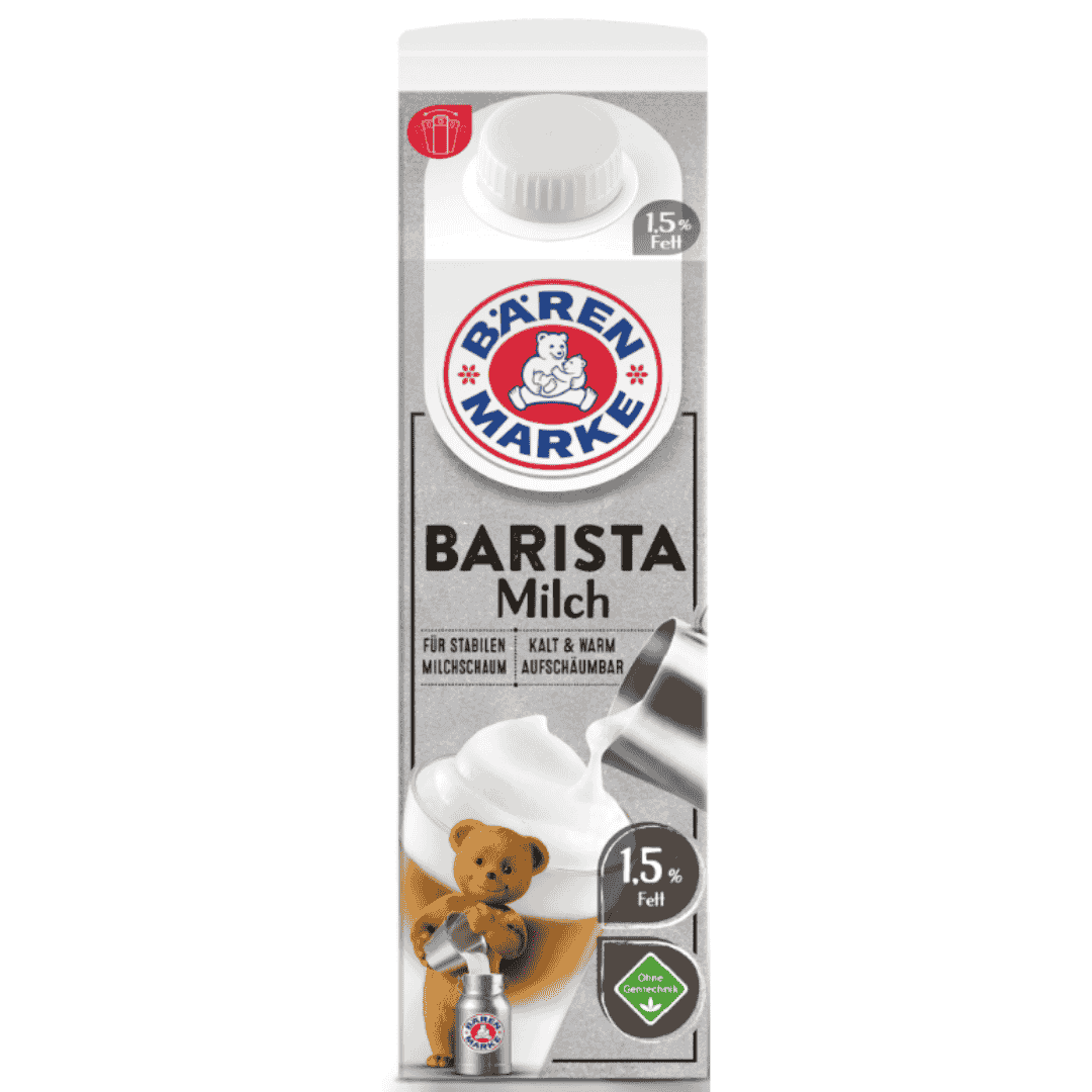 Bärenmarke Barista H-Milch 1,5% Fett 1 l – Ultrahocherhitzte teilentrahmte Milch – Für Kaffee & Milchschaum