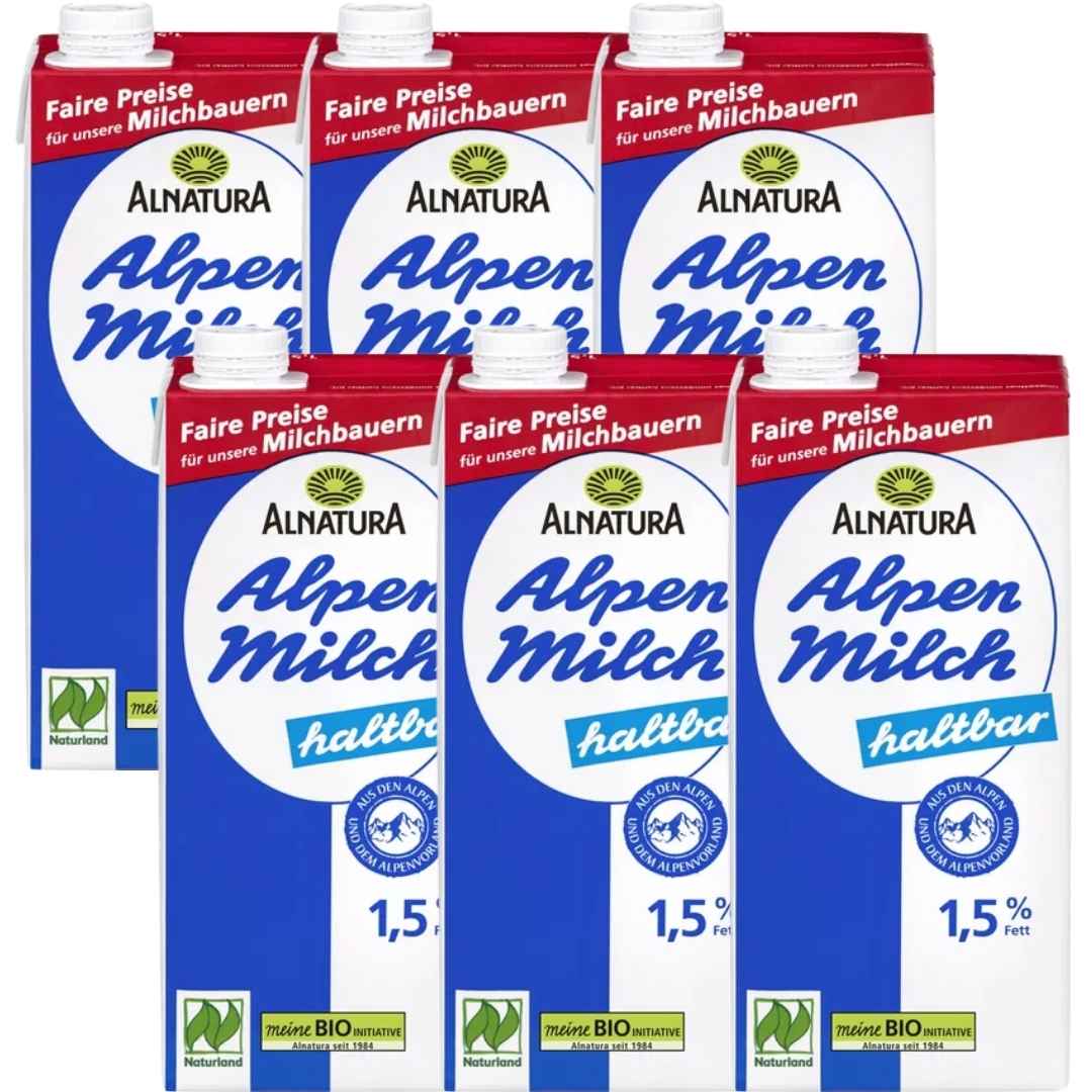 Alnatura Alpenmilch 1,5% 6 x 1L haltbare Milch