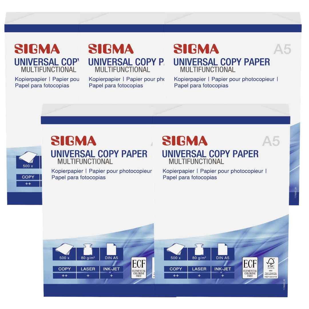 SIGMA Kopierpapier A5 80 g/m² – 2500 Blatt Weiß