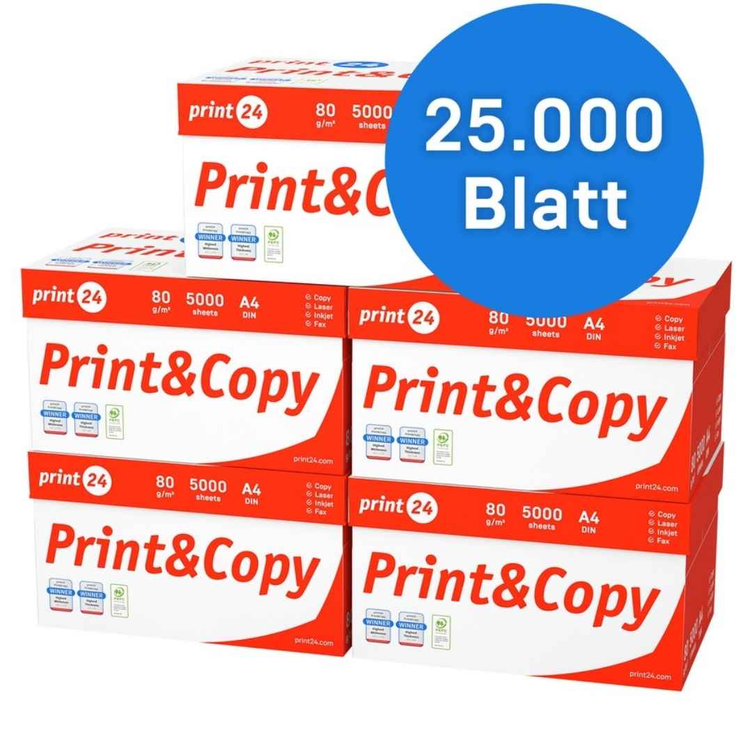 print24 Kopierpapier A4 80 g/m² – 25000 Blatt Weiß