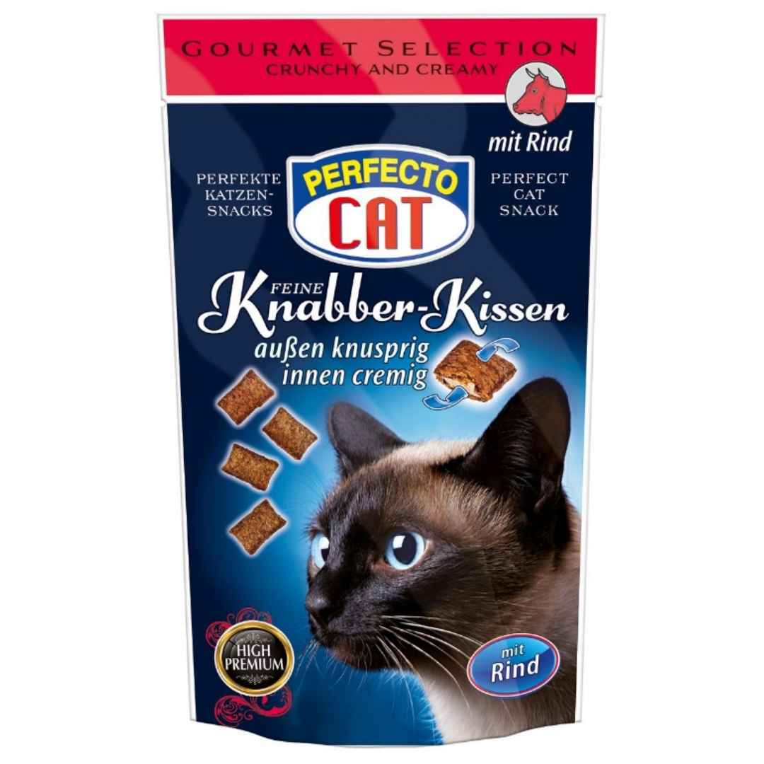 Perfecto Cat Feine Knabber Kissen mit Rind 50 g – Katzensnack mit Rindfüllung