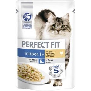 Perfect Fit Cat Indoor 1+ Huhn & Erbsen in Sauce 85 g – Nassfutter für Wohnungskatzen