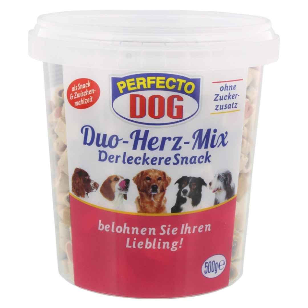 Perfecto Dog Duo-Herz-Mix 500 g – Hundesnack im Eimer