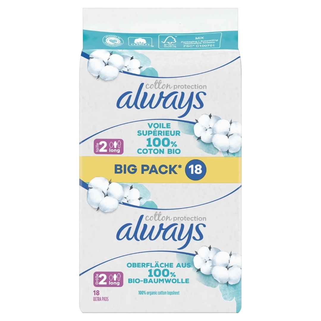 Always Ultra Cotton Protection Long mit Flügeln 18 Stück Größe 2